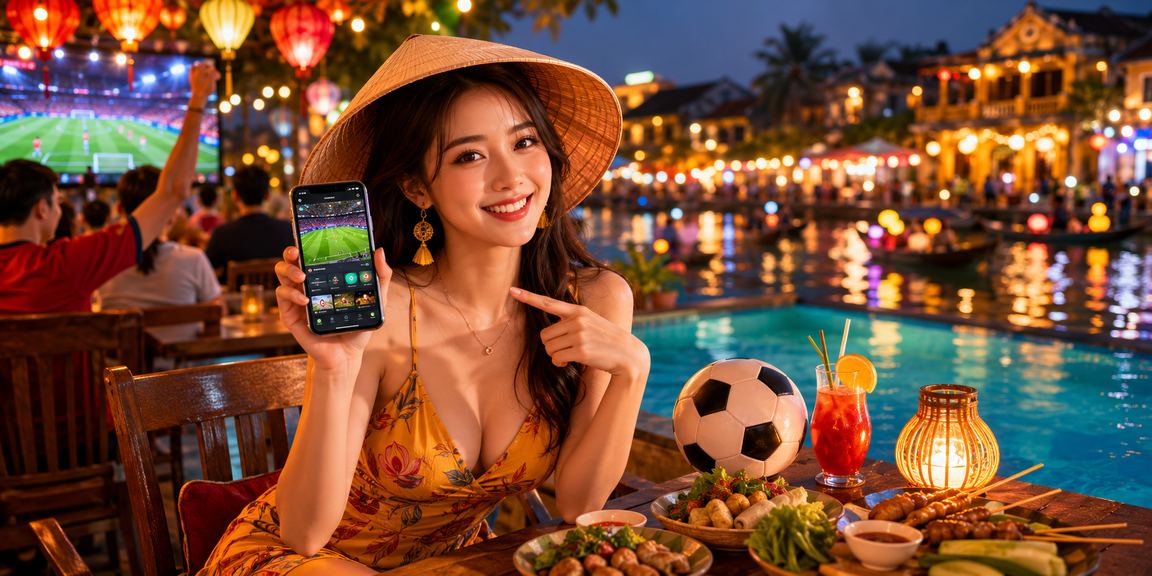 Người chơi xem kèo bóng đá bên cạnh ly cà phê Hội An